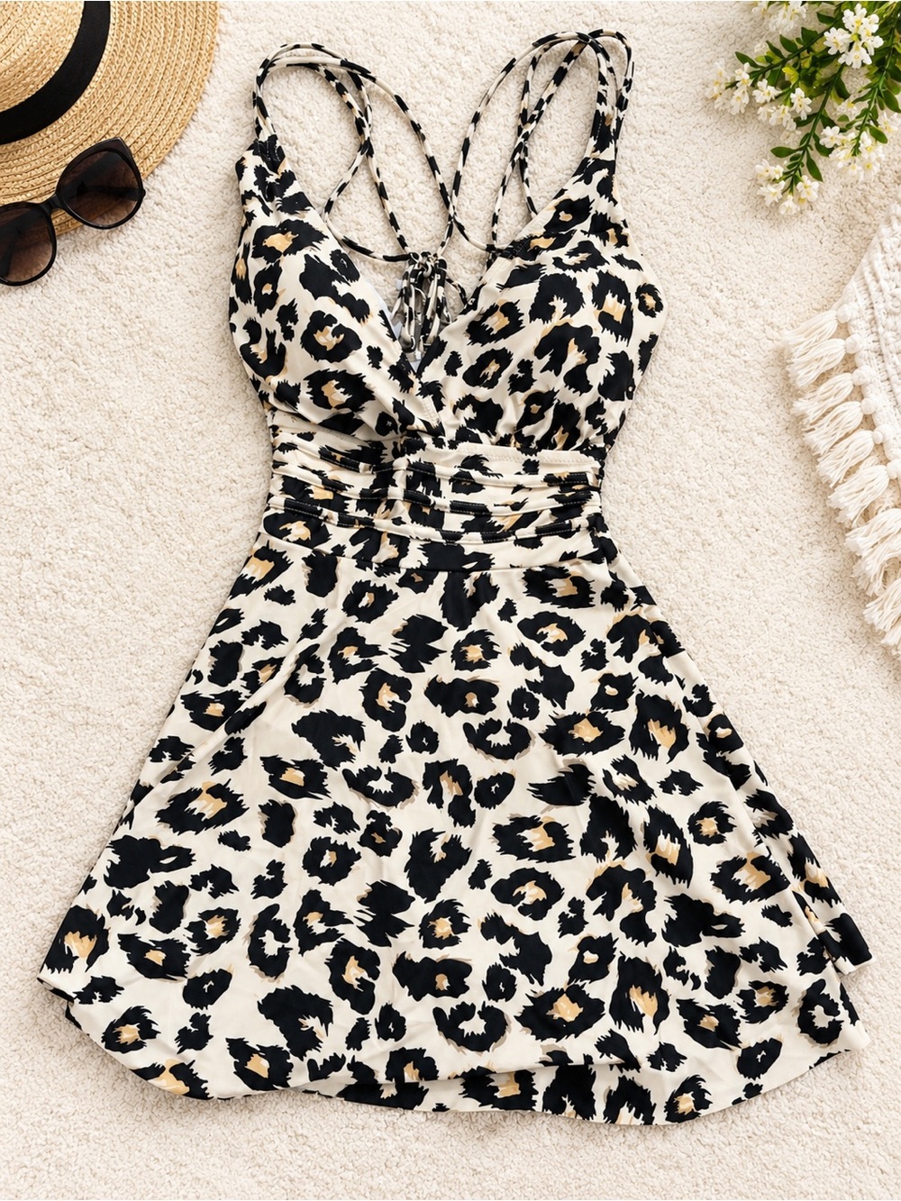 Leopard-Print One-Piece Swimdress - Black & Cream
